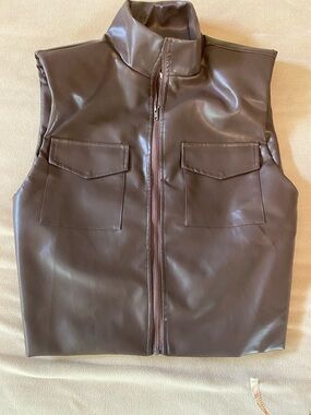 Faux Leather Size Small Brown Zip Front Vest
